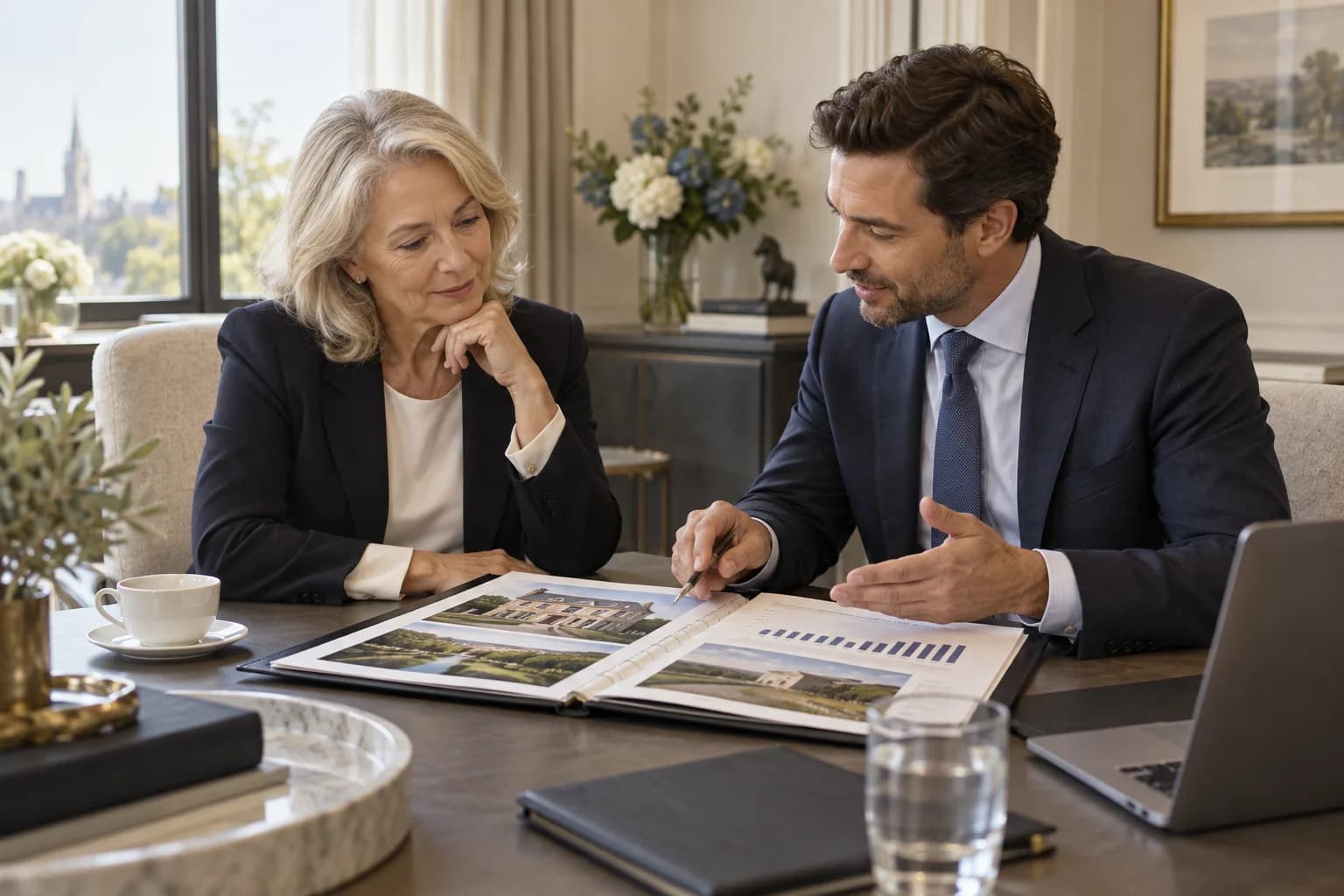 A trustee and asset manager reviewing a property portfolio together